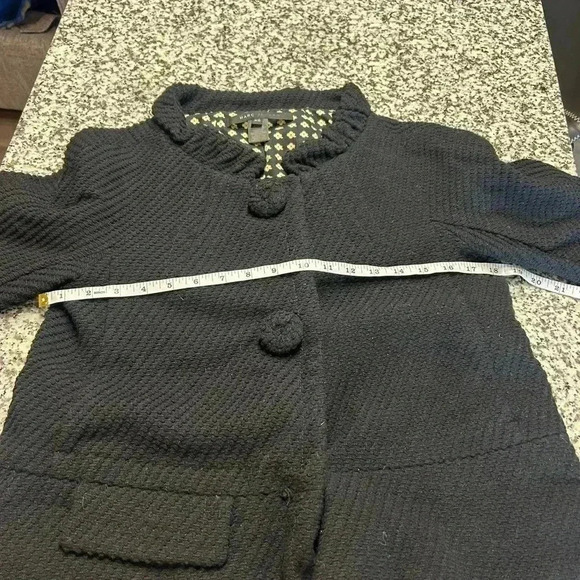 Marc Jacobs Black Cropped Chunky Ribbed Wool Snap Button Jacket Women’s Sz XS - Picture 10 of 11